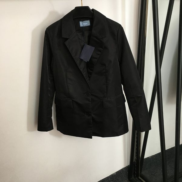 Moda ince ceketler retro yaka boyun kat siyah gündelik kadın dış giyim açık resmi polyester ceket giysileri