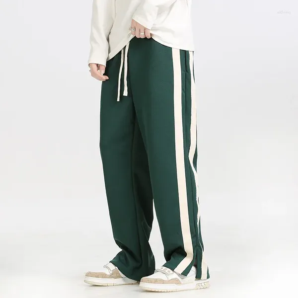 Pantaloni da uomo Donna Autunno Inverno Vita alta Colore a contrasto con coulisse Pantaloni sportivi da strada Pantaloni da donna a cilindro dritto a gamba larga