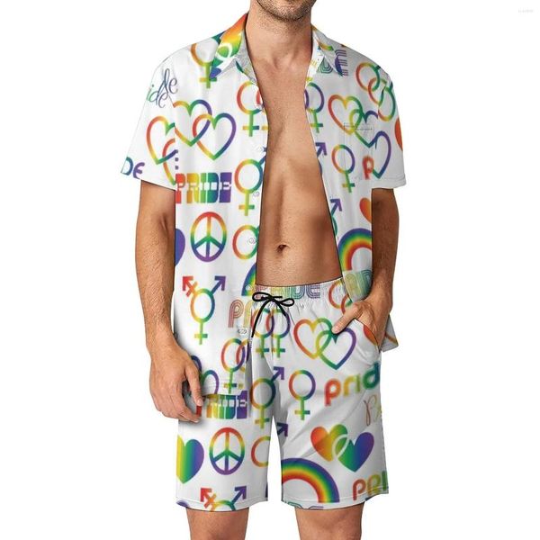 Erkeklerin Trailsuits Gay Pride Tatil Erkekler Setleri LGBT Aşk Sıradan Gömlek Set Yaz Grafik Şortları 2 Parça Yenilik Takım Büyük Boyut