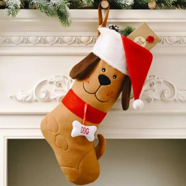 Berretti con teschio/berretti Decorazioni natalizie Calza di Natale Cane ricamato con motivo cappello da Babbo Natale Albero di Natale Ciondolo appeso Ornamento Borsa regalo