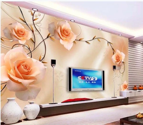 Sfondi Carta da parati moderna personalizzata 3D Rose Vine Sfondo giallo Muro TV Sfondo Camera da letto Carta Po