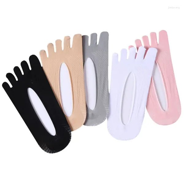 Meias femininas 5 pares verão dedo do pé fino cor sólida silicone desodorante tornozelo cinco dedos vestido barco meias