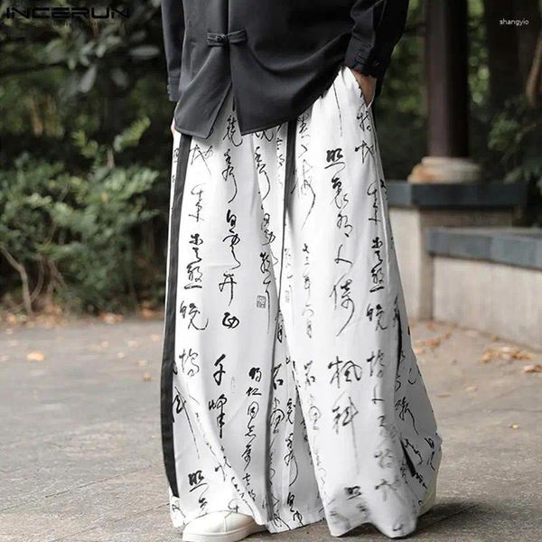 Männer Hosen INCERUN 2023 Chinesischen Stil Mode Kunst Wort Gedruckt Breite Bein Pantalons Casual Streetwear Gerade Hosen S-5XL