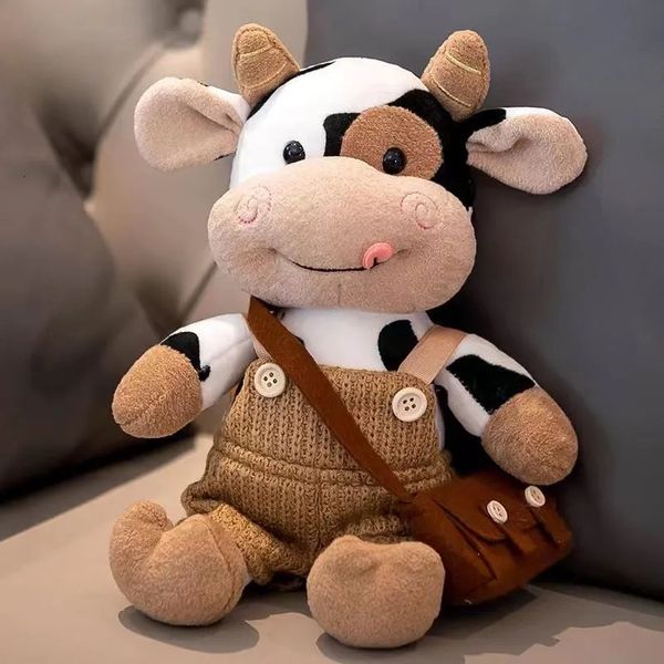 Bonecas de pelúcia 26cm dos desenhos animados leite vaca boneca bonito simulação gado animais brinquedos macio suéter travesseiro crianças presentes de aniversário 231016