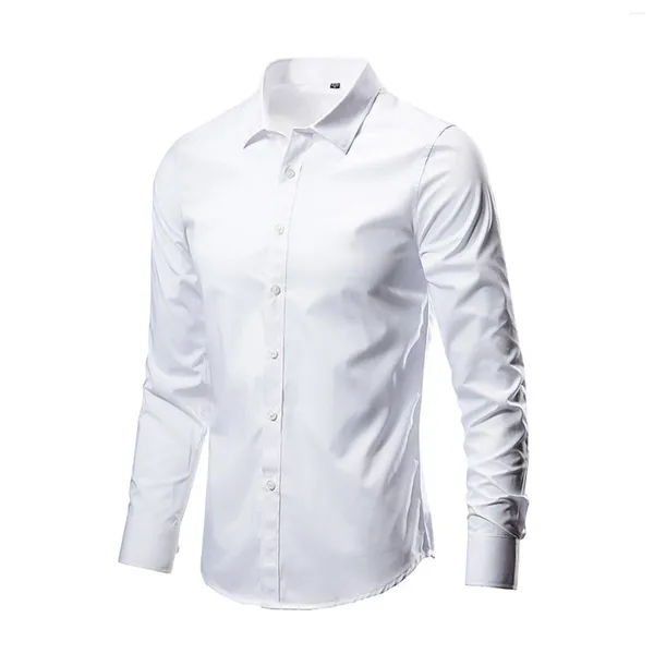 Camisas de vestido masculinas mens elástico branco magro ajuste manga longa botão para baixo formal camisa de negócios homens fácil cuidado não-ferro chemise homme 4xl