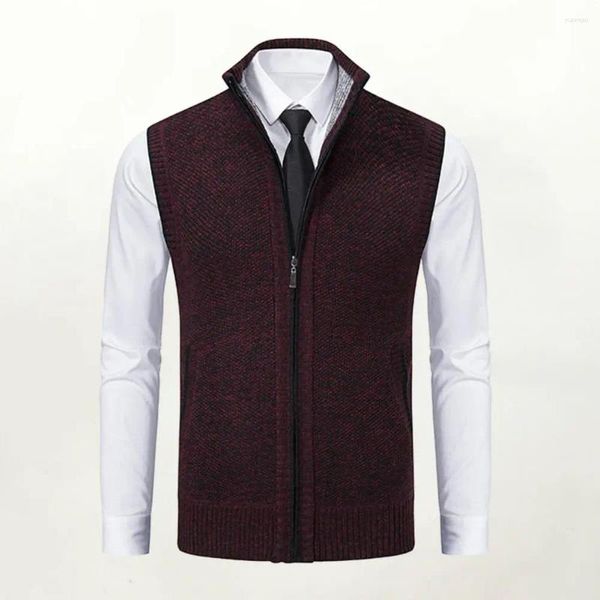 Giacche da uomo Cappotto invernale da uomo Elegante cardigan lavorato a maglia caldo gilet senza maniche con colletto rialzato Protezione con cerniera sul collo Ideale per l'autunno