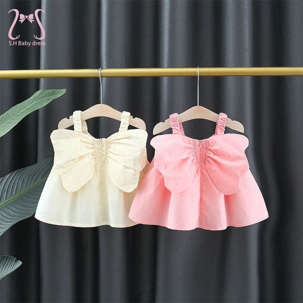 Kız Elbiseleri S.H Bebek Elbise Yaz Düz Renkli Çocuklar Kız Giysileri Kelebek Kanatları Kolsuz Serin İnce Yürümeye Başlayan Çocuk Kostümü 0 ila 3 Yıl 231016