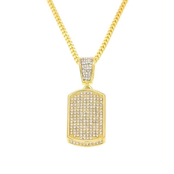 Collana con ciondolo con ciondolo con etichetta Dag quadrata in oro argento con 10 file di diamanti e zirconi in metallo hip-hop goccia 275l