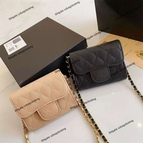 Tasarımcı Çanta Mağazası Kadınlar Küçük Cüzdan% 90 Fabrika Toptan Satış Çift Mektubu Küçük Yaka Çek Mini Çanta Crossbody Sevimli Zincir Omuz Çantası