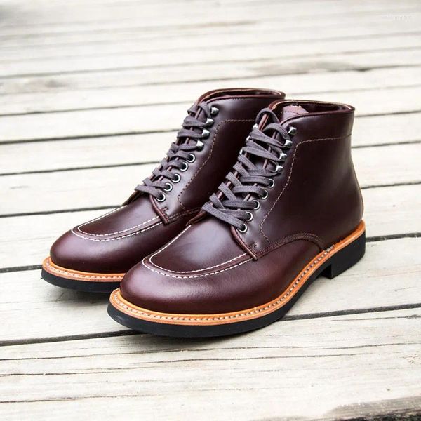 Botas artesanais de couro masculino derby sapatos homens vestido oxford goodyear-welted vintage