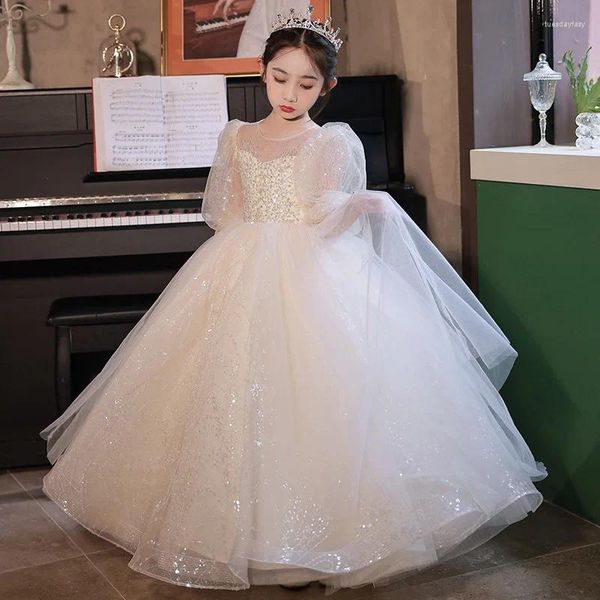 Etnik Giyim Zarif Resmi Şampanya Işıltılı Sequisit Sequins Giyim Kızlar Düğün Gözleri Prenses Parti Elbisesi