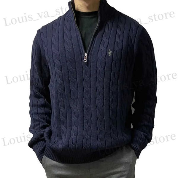 Maglioni da uomo Maglioni pullover di marca Maglione caldo lavorato a maglia da uomo Maglioni dolcevita moda solida Mezza zip 100% cotone Cappotto invernale Casual 8509 T231016