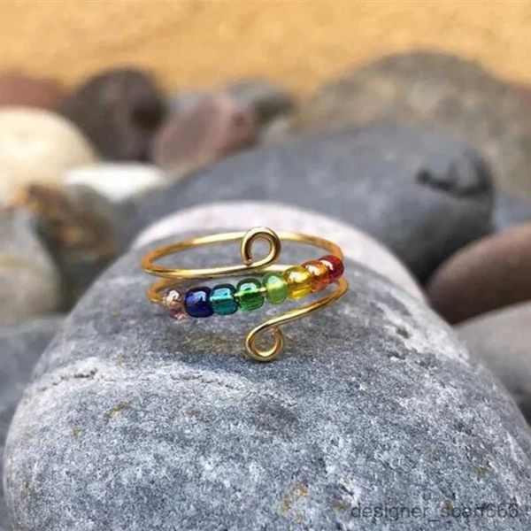 Anéis de casamento contas anel de ansiedade girar estresse fidget spinner anéis para mulheres meninas moda jóias de casamento r231016