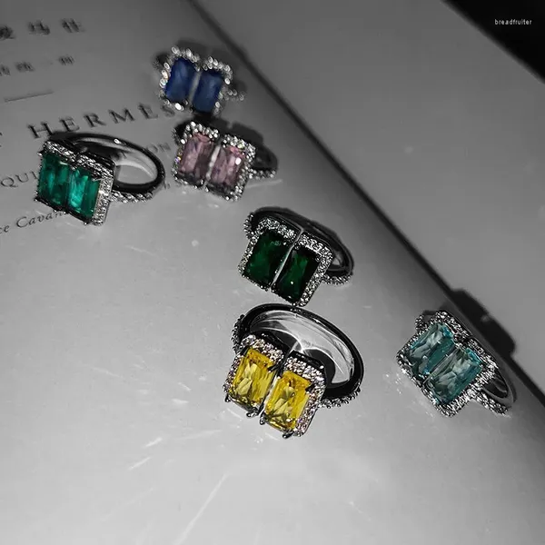 Bagues de cluster Mode Couleur Carré Translucidité Gemstone Bague Femme Zircon Ouvert Design Réglable Inset Strass Lolita Tendance