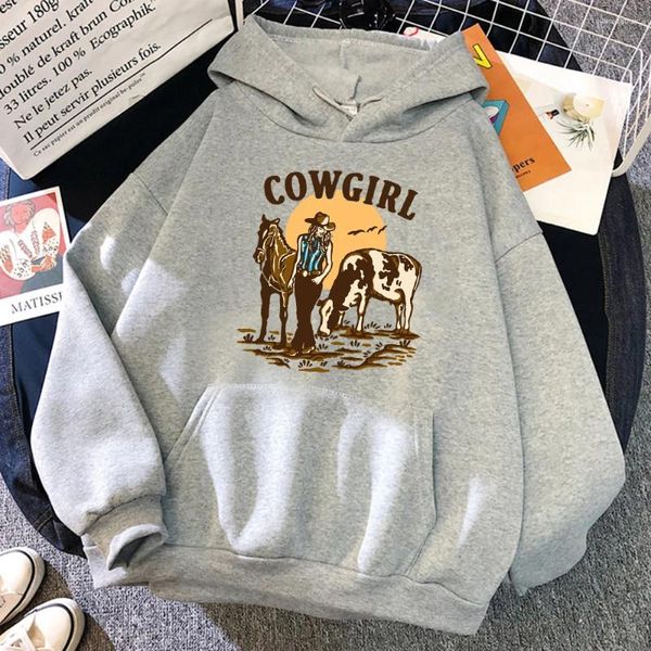 Felpe con cappuccio da uomo The Cowgirl And Her Cow Horse Live In West Felpa con cappuccio da donna Hip Hop Street Pocket Clothes Pullover da uomo