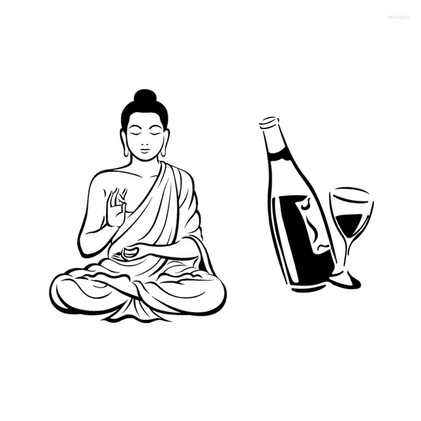 Adesivos de parede 2pcs adesivo meditando buda decalque arte mural decoração com vidro de vinho de cozinha e garrafa