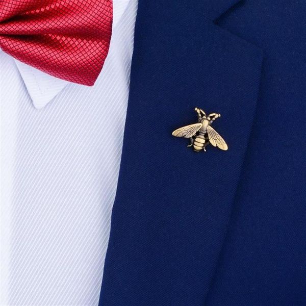 Pinos broches savoyshi engraçado bronze abelha broche pino para terno masculino casaco crachá pinos jóias lapela presente novidade animal camisa accessor301b