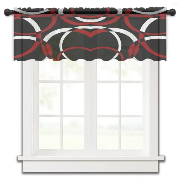Vorhang, geometrischer Kreis, moderne Kunst, rot, kleines Fenster, Volant, durchsichtig, kurzes Schlafzimmer, Heimdekoration, Voile-Vorhänge