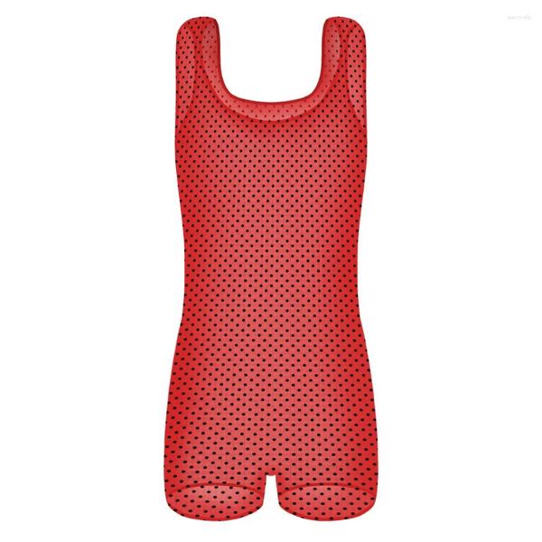 Männer Body Shaper Männer Unterwäsche Sexy Bodys Männlich Gaze Rot Schwarz Dot Transluzenten Overall Boxer 847