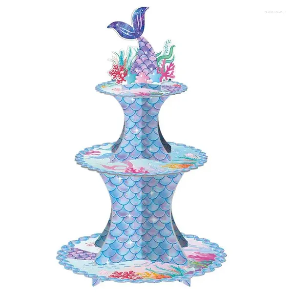 Festival Malzemeleri Mermaids Cupcake Tutucu 3 Katman Servis Kek Stand Tepsisi Raf Masası Ekran Tatlı Meyve için