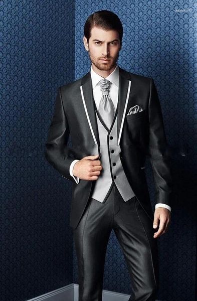 Herrenanzüge 2023 Ankunfts-Bräutigam-Smoking-Anzug mit Reverskragen, glänzend schwarz, Trauzeugen-Hochzeits-/Abschlussballanzüge (Jacke, Hose, Krawatte, Weste)