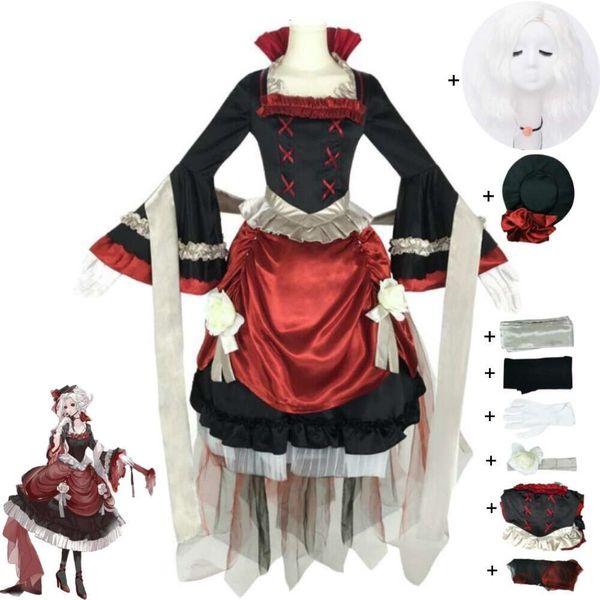Costume da cosplay della regina Bloody Mary - abito lolita rosso con parrucca Halloween, abiti da tea party per donne