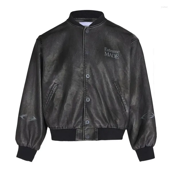 Giacche da uomo Giacca da motociclista di lusso High Street da uomo Autunno Unisex Casual Risvolto allentato Capispalla Lettera stampata in pelle PU spessa