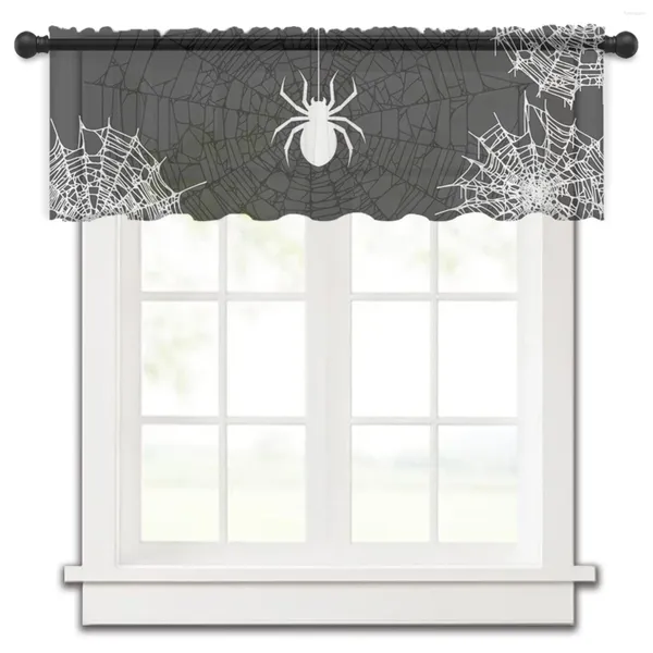 Cortina halloween textura web cortinas de cozinha tule sheer curto sala estar decoração casa voile cortinas