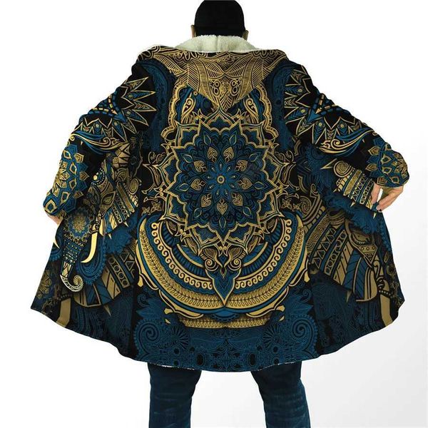 Herren-Trenchmäntel, Elefanten-Mandala-Premium-Umhang, 3D-Allover-bedruckter Hoodie-Umhang für Männer und Frauen, Winter-Fleece-Windschutz, warmer Kapuzen-Umhang YQ231016