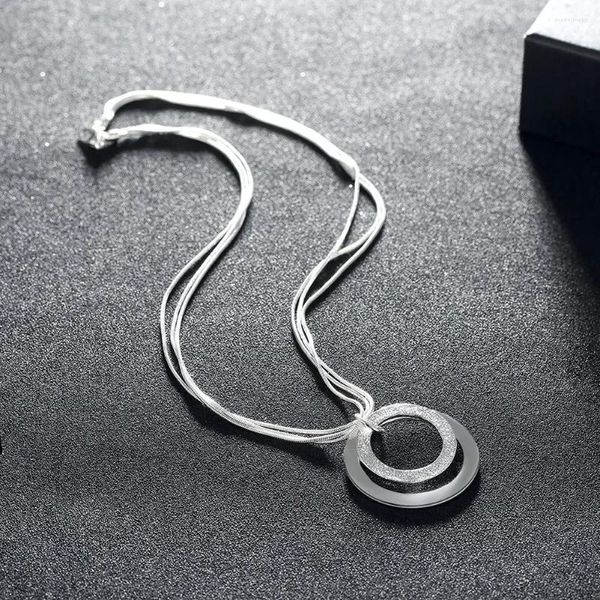 Catene con ciondoli Collane in argento sterling 925 per donne Gioielli di moda classici 18 pollici Catena Cerchio Ciondolo Regali di Natale per feste