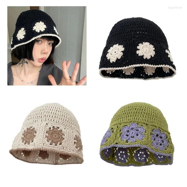 Boinas estilo étnico crochê chapéu menina gorro adolescentes linda flor rua dxaa