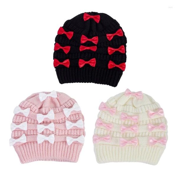 Berretti da baseball per adolescenti adulti Bowknot Decor Beanie Cappello lavorato a maglia Sci invernale Antivento