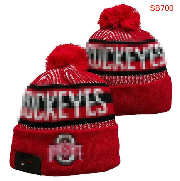 Bonés masculinos NCAA Chapéus Todas as 32 equipes de malha com punhos Pom Buckeyes gorros listrados de lã lateral quente EUA faculdade esporte chapéu de malha hóquei Ohio State gorro para mulheres b0