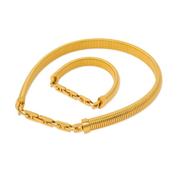 Nuovo set di braccialetti con collana corta a catena in oro da donna, set di bracciale con collana in oro massiccio 14k con catena a forma di serpente e osso