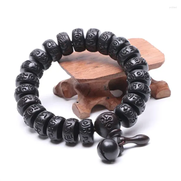 Strand Sennier intagliato a mano in vero legno di pesca perline braccialetto braccialetti Buddha per uomo donna