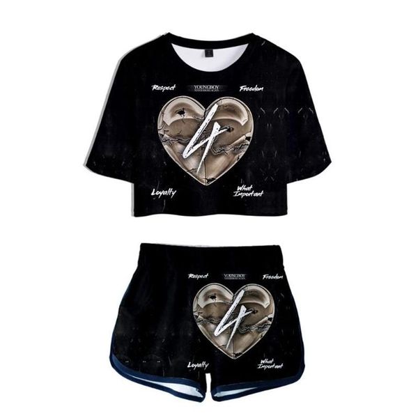 Herren T-Shirts Rapper YoungBoy Never Broke Again 3D-gedrucktes sexy 2-teiliges Set Damen Crop Top und Shorts Zwei Trainingsanzüge Outfits261B