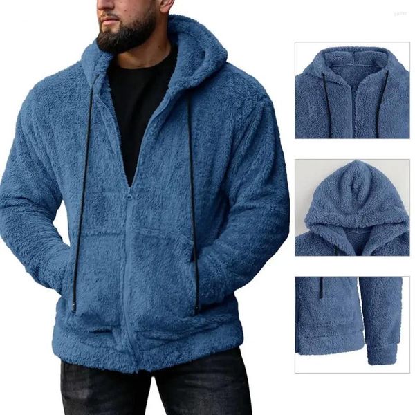 Herrenjacken 2023 Fluff Plüsch Winter Männer Kapuzenjacke verdicken warme solide Kunstpelz Taschen Sweatshirt Mäntel atmungsaktive Kleidung für Männer