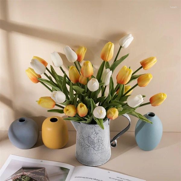 Dekoratif çiçekler yapay lale vazo ev dekorasyon kurutulmuş çiçek buket çiçek aranjman oturma odası yemek masası masaüstü