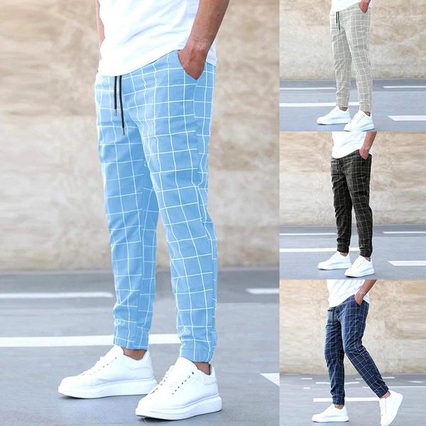 Männer Hosen Klassische Plaid Print Herren Bleistift 2023 Herbst Slim Fit Hosen Vintage Streifen Gedruckt Dünne Enge Männer Gerade