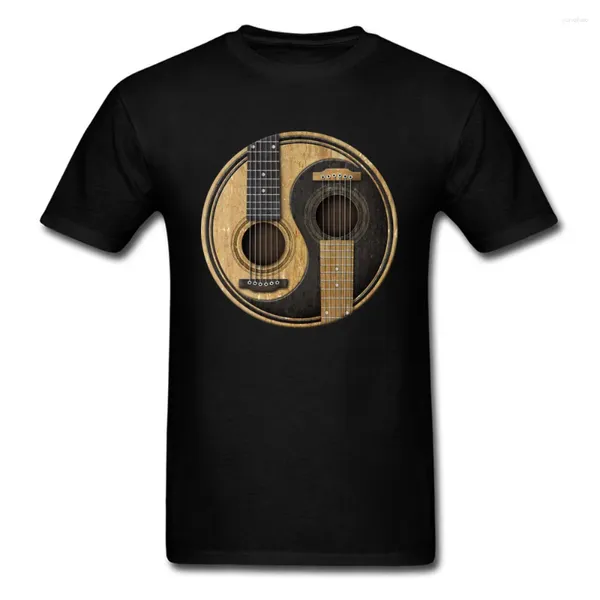 Erkek Tişörtleri Yin Yang Gitar Kalitesi Baskı T-Shirt Band Moda Komik Pamuk Yuvarlak Yuvarlak Eu Boyut Tee