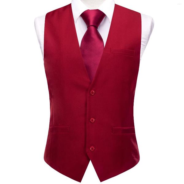 Gilet da uomo Gilet rosso da sposa Gilet classico in seta sottile e solido Cravatta al collo Gemelli Hanky Set per uomo Vestito da festa Designer Hi-Tie