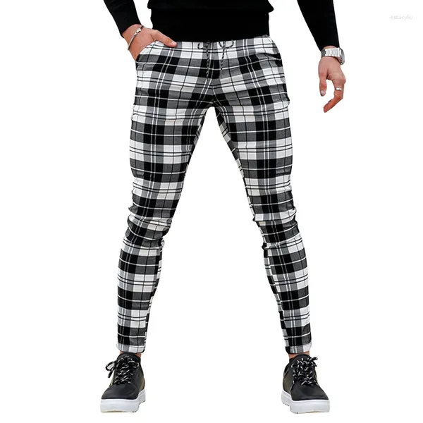 Herrenhose 2023 Frühling und Herbst mittlere Taille lässig täglich lang Polyester einfach schlank Home Plaid