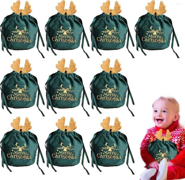 Sacos de embrulho de decorações de Natal - Bolsos para presente de veludo de rena de saco de Papai Noel com cordão | Armazenamento de presente resistente ao desgaste