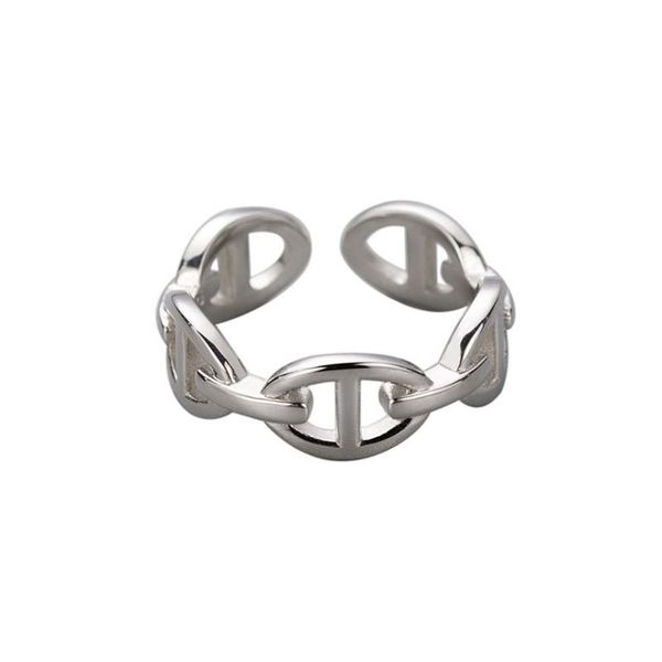 Anillo de Plata de Ley 925, anillos coreanos de Nariz de cerdo de dibujos animados para mujer, joyería hueca minimalista para parejas, regalos para amantes 224I