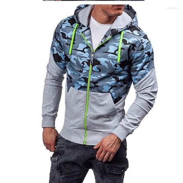 Erkek Hoodies Avrupa Boyu Erkekler İnce Hoodie Ceket Bahar 2023 Günlük Moda Kapşonlu Kamuflaj Sweatshirt Ceket Mavi Yeşil M-3XL