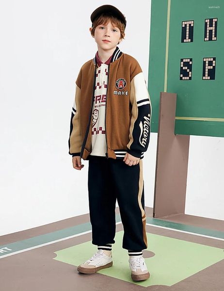 Herren-Trainingsanzüge MQD Kinderbekleidung Jungen-Samtanzug 2023 Herbst-Winter-dicke Baseball-Kragen-Jacke Freizeithosen Zweiteiliges Set