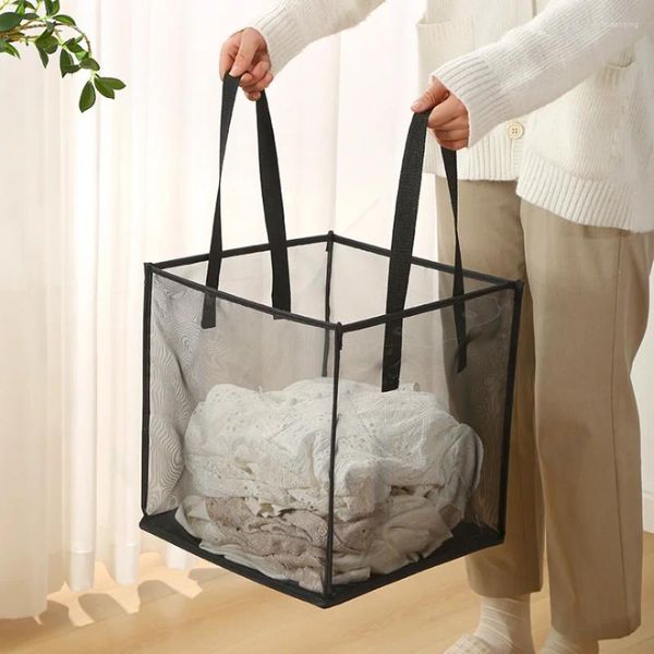 Çamaşır çantaları katlanır sepet organizatör kirli banyo net depolama çantası ev duvar asılı çerçeve kova1pc