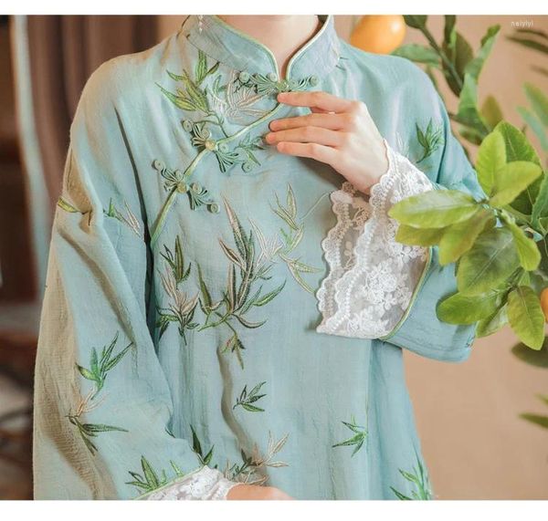 Etnik Kıyafet Sonbahar ve Kış 2023 Kadın Çin tarzı retro gevşek Cheongsam Kız Basit Uzun Elbise