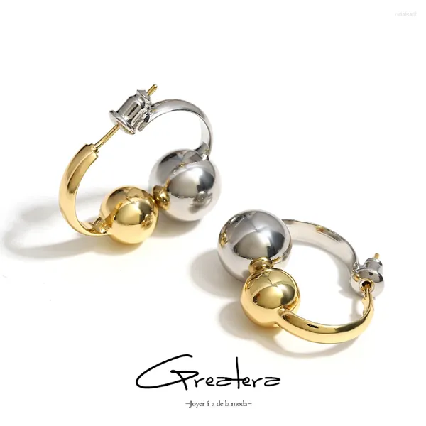 Orecchini pendenti Greatera Minimalista bicolore con sfera in metallo per donna Gioielli in lega di rame color oro argento con dichiarazione geometrica