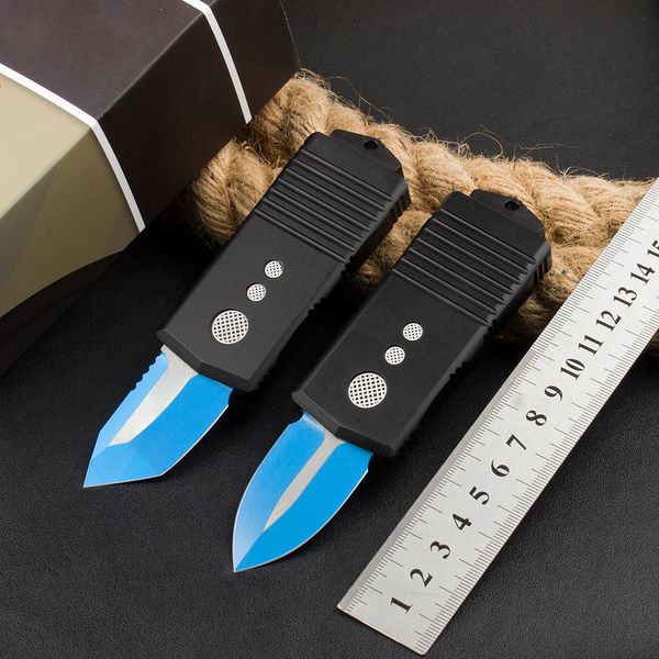 Coltello tattico Automac di fascia alta 1 pz 204P doppio / bordo singolo lama rivestita blu manico in alluminio aeronautico CNC coltelli tascabili EDC con guaina in nylon